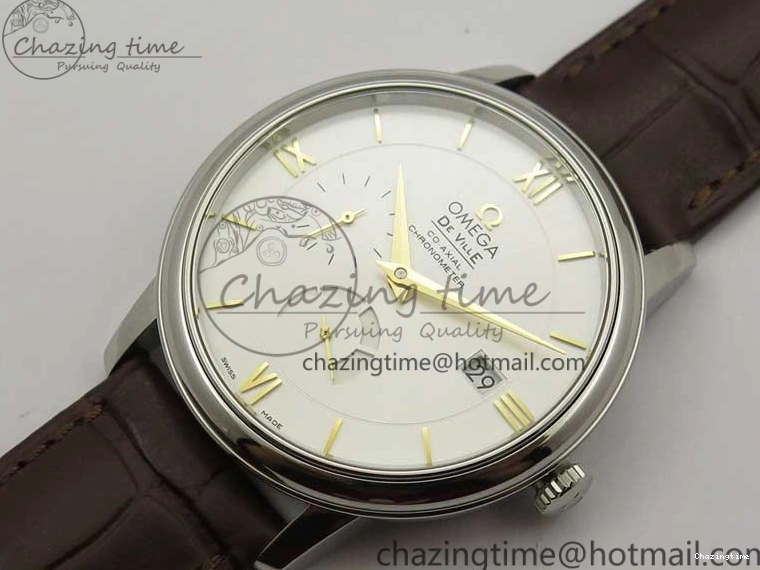 0110 Affordable De Ville Prestige Real PR SS ZF 1:1  Best Edition White Dial YG Markers Brown Leather Strap MIYOTA 7899